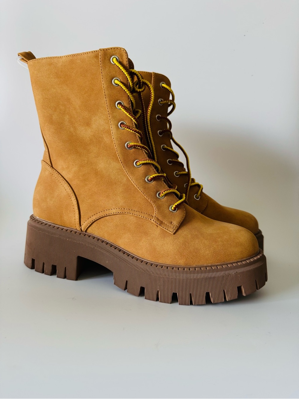 Dolce Vita Tan Lace-Up Platform Combat Boots